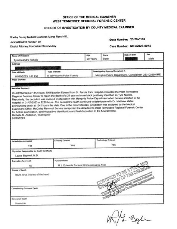 Autopsy Report Reveals Tyre Nichols' Fatal Injuries